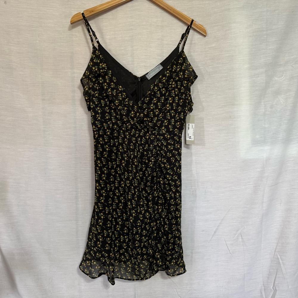 A Father’s Love Floral Mini Dress Black Yellow Ruched Ruffle